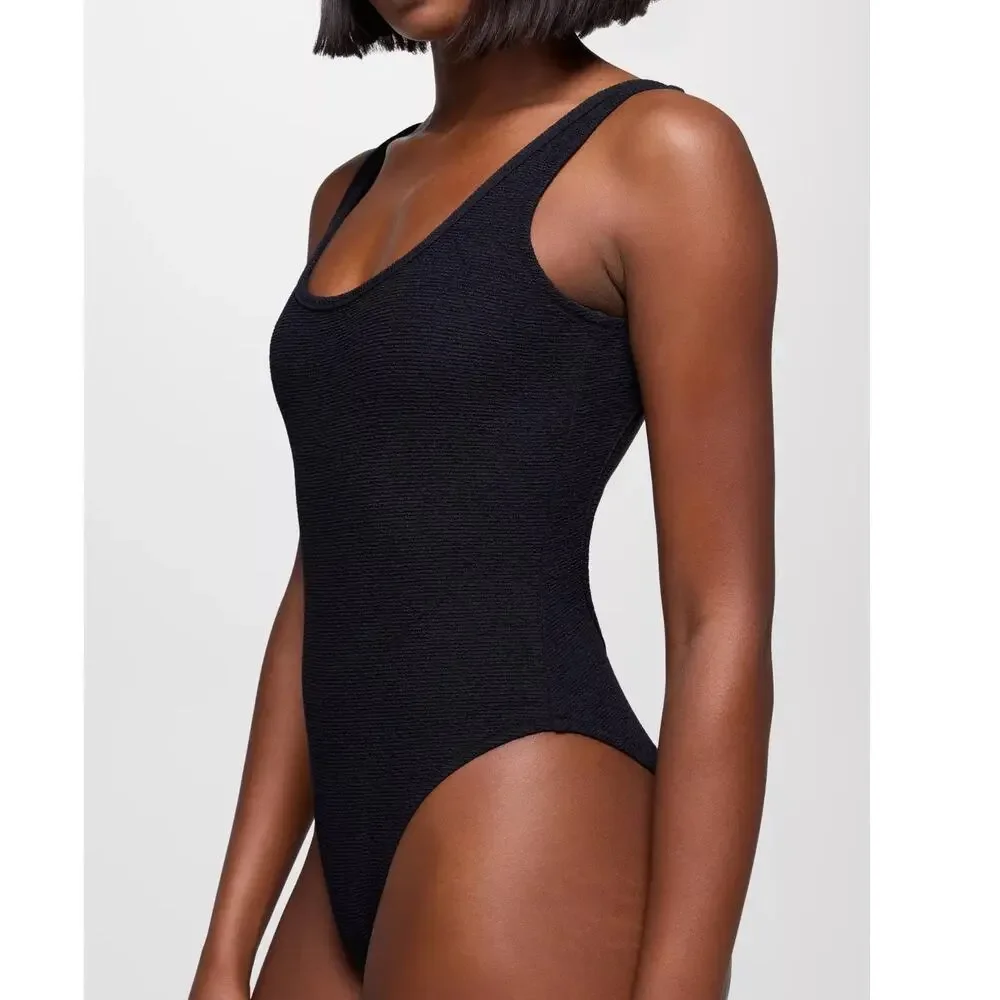 Prana Lahari Scrunch One Piece Swimsuit Women's Medium Black Cheeky Textured - Picture 4 of 8